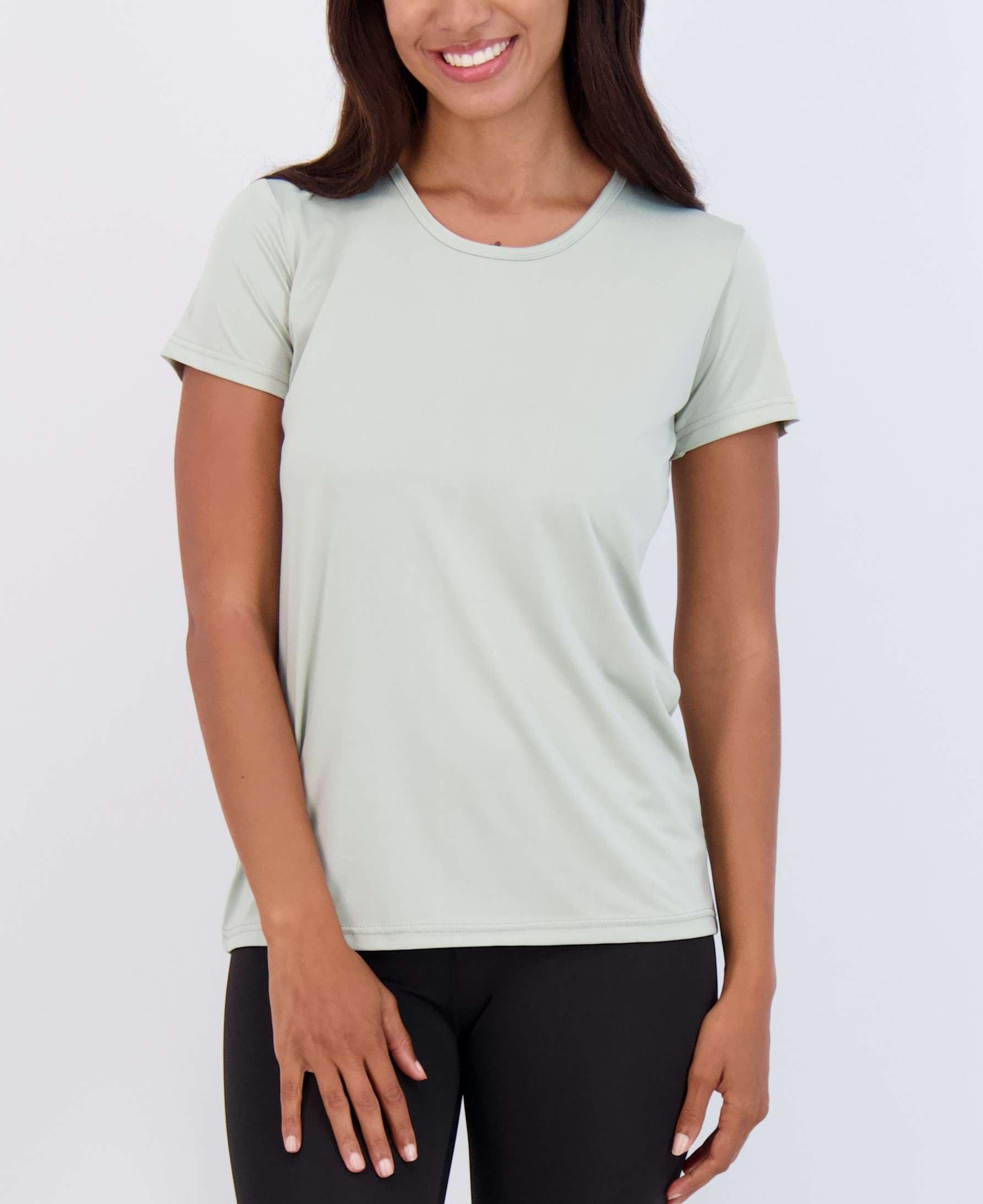 Real Essentials Paquete de 5: Camisetas de Manga Corta para Mujer, para Entrenamiento, Fitness, Pilates, Gimnasio, Ropa Deportiva (Plus Disponible)