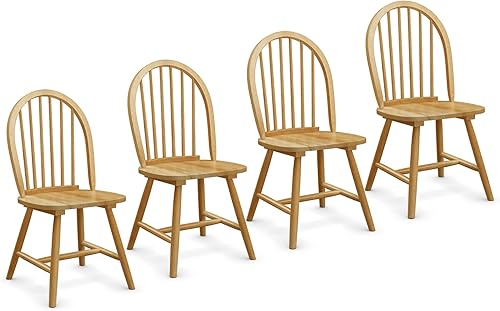 Giantex Juego de 4 sillas Windsor, sillas de comedor de madera, sillas de comedor con respaldo de eje sin brazos estilo francés, sillas de comedor