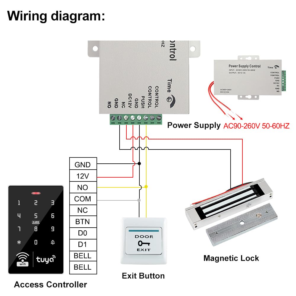 Kit Controllo Accessi WiFi Tuya, Tastiera RFID Impermeabile IP68, Serratura Magnetica 180KG/350lbs, Alimentatore DC12V, 10000 Utenti per Casa e Ufficio