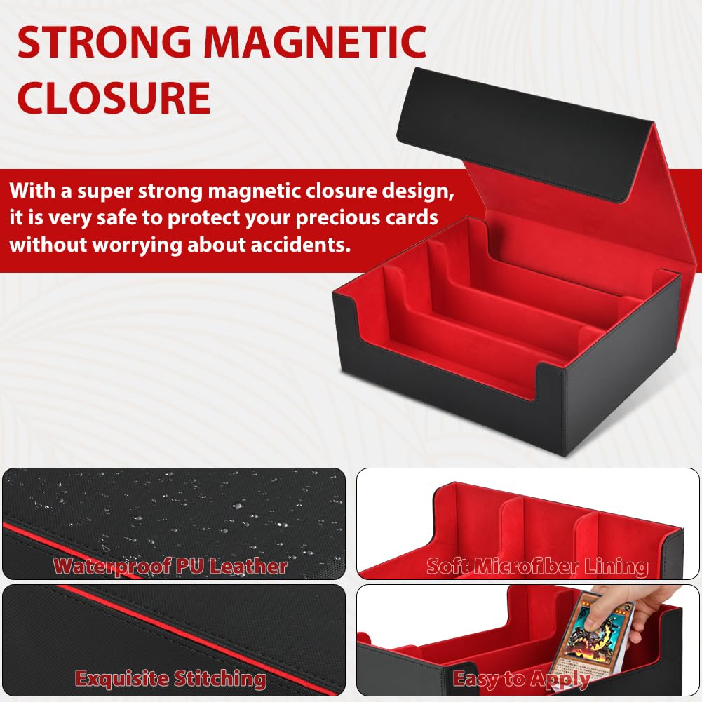 Aolso Deck Box per Carte Magic The Gathering, Scatola Magnetica per Carte da Collezione, Carte da Gioco, per 2400 Carte, Deck Case con 8 Separatori per Carte(Rosso)