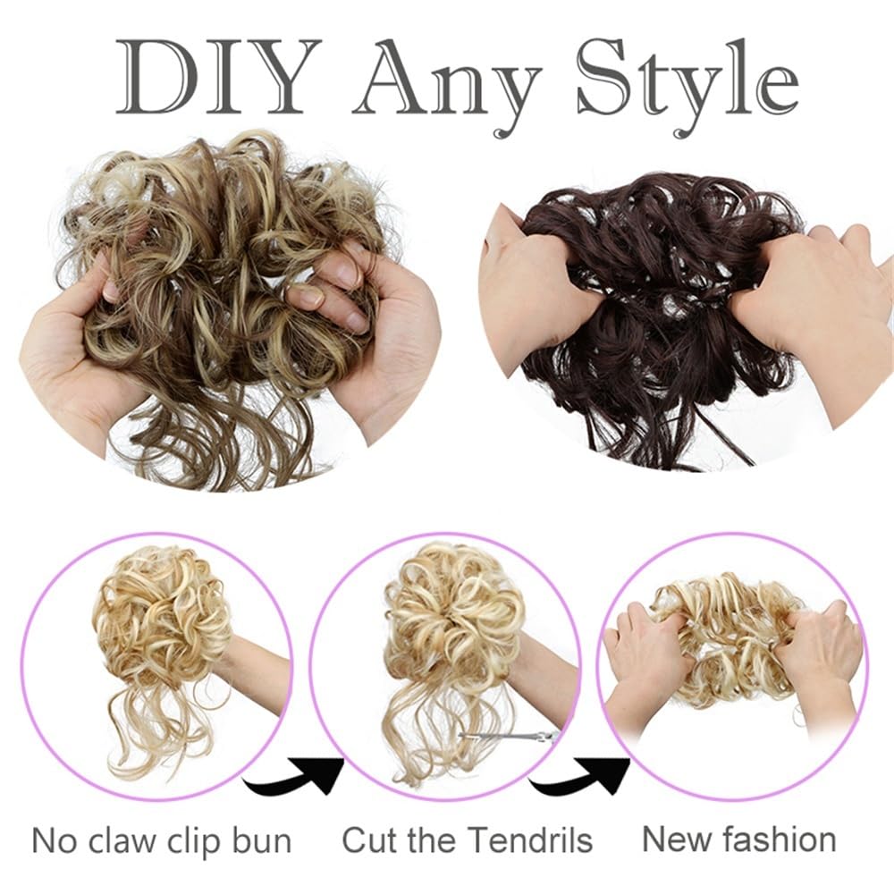 sztuczne włosy kok Messy Fluffy Bun Hair Pieces Syntetyczne Falowane Kręcone Elastyczne Updo Chignon Fake Ponytail Extension Akcesoria do włosów(2M33)