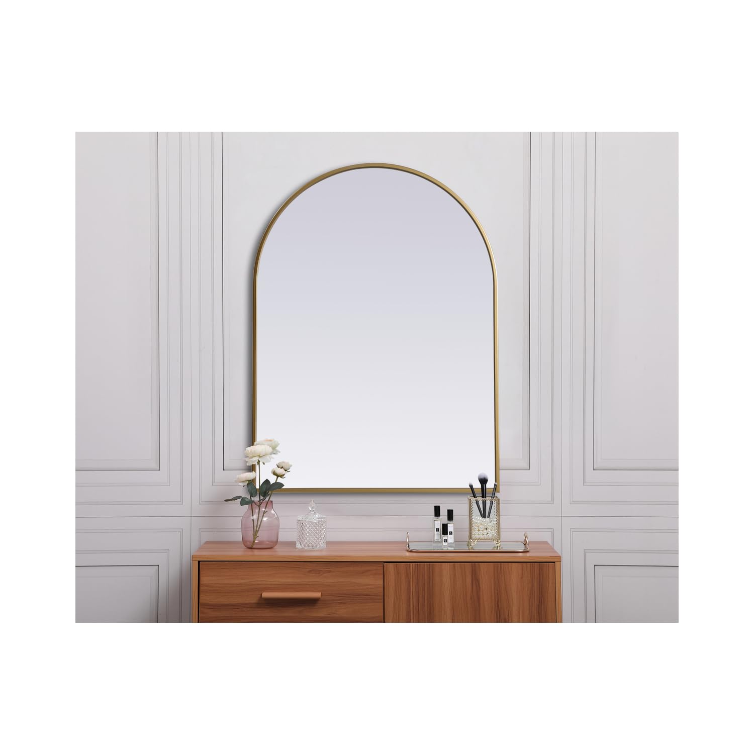 Elegant Decor Ayra 27x36 inches, Arch Modern MDF Wood/Iron Mirror in Brass