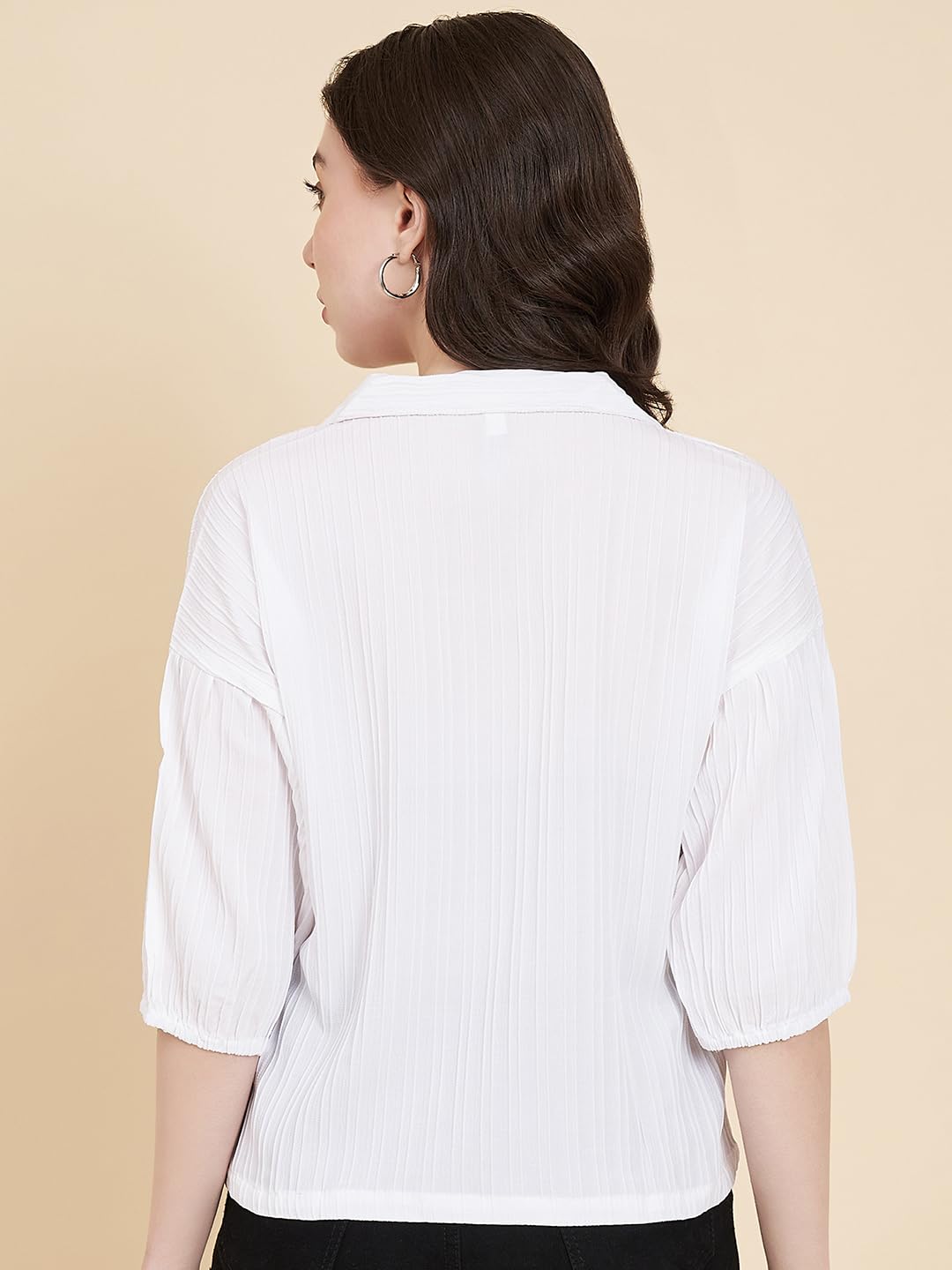 Ekasya Damen-Baumwoll-Mischgewebe, gestreiftes Muster, V-Ausschnitt, halbe Ärmel, stilvolles Boxy-Hemd für Damen, langes Hemd für Damen, Hemd, Tops für Damen, übergroßes Hemd für Damen (E1621)