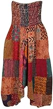 Bohemian Harem Pants Multi Red Floral Summer Stonewashed Cotton Baggy Soft Patchwork Hippy Alladin Pants S/M