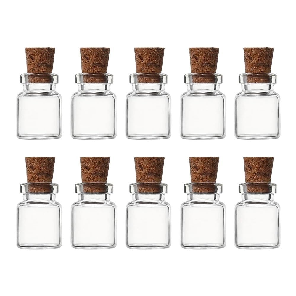 GOCENJIU Cork Stopper Jar 10pcs Mini Transparent Glass Bottles, Wedding Decor Jars Storage Vials with Cork Stopper for DIY Container