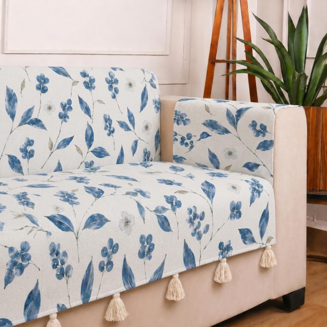 STITCHNEST 'Eden Weaves Collection Series' 2 Seater Sofa Cover | Full Coverage with Armrest Pockets | Elegant Woven Fabric, Decorative Tassels, Washable & Durable for Modern Living