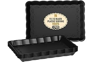 6 Pack Black Plastic Serving Trays - 9 x 13 Party Serving Trays and Platters