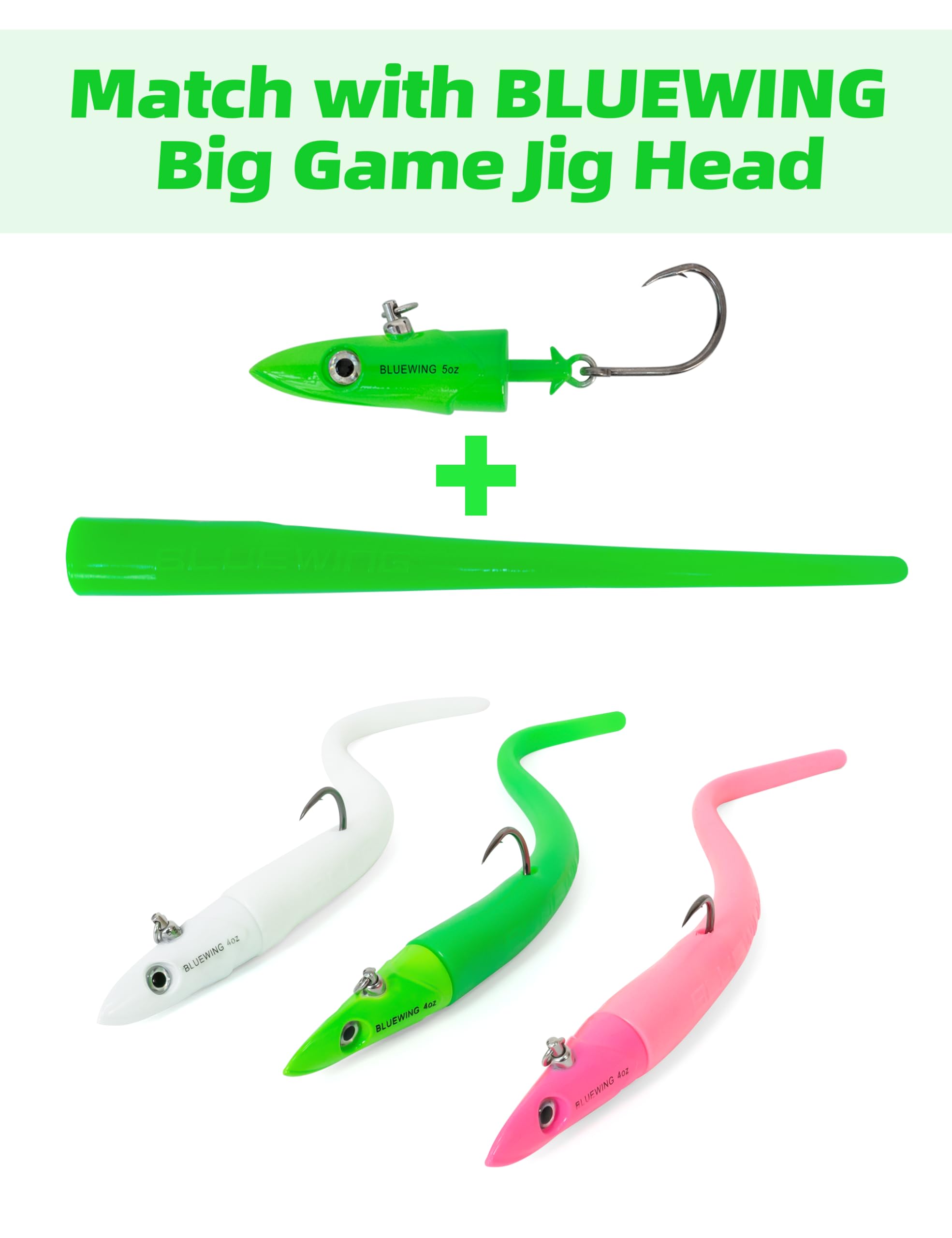 BLUEWING 6 señuelos de repuesto de pesca de 6 pulgadas/9 pulgadas, 6 unidades, cebos de pesca flexibles, cola suave, señuelo de atún de repuesto