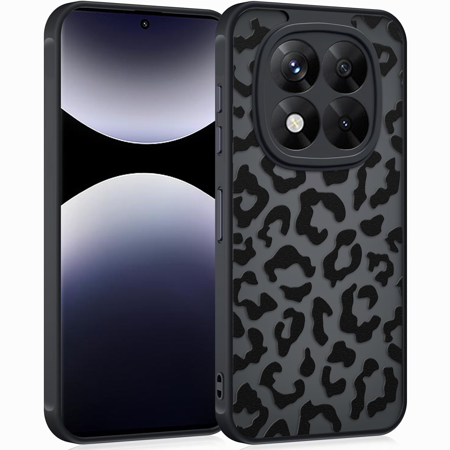 Coqinen Handyhülle für Xiaomi Redmi Note 14 Pro 5G Hülle, Matt Transluzente Case mit Stilvolle Leopard Muster, Silikon Aesthetic Schutzhülle mit Kratzfeste PC Rückseite + TPU Bumper - Schwarz