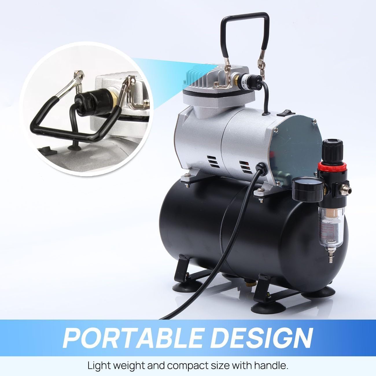 Compresseur d'aérographe avec réservoir d'air de 3 L double action pistolet à peinture aérographe pistolet clou avec connecteur de tuyau de 1,8 m (AS186)