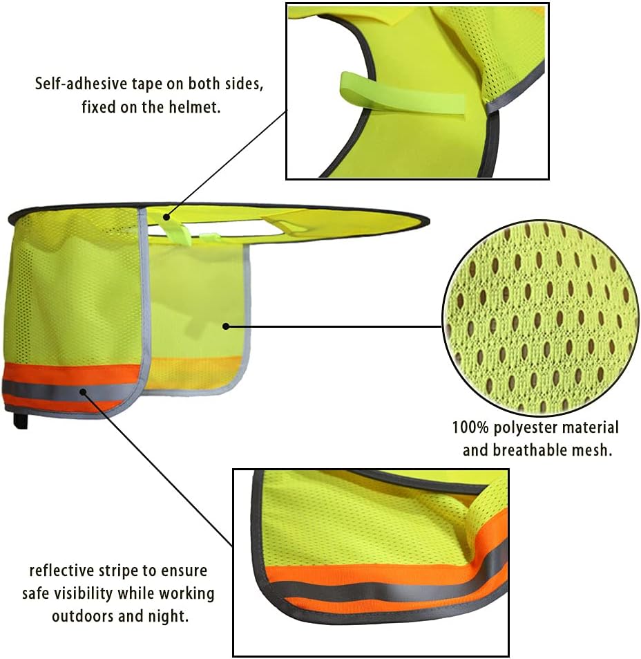 Hard Hat Sun Shade Breathable- YPH01H High Visibility Mesh Neck Shield Protection with Reflective Strip for Hardhats(Yellow1)