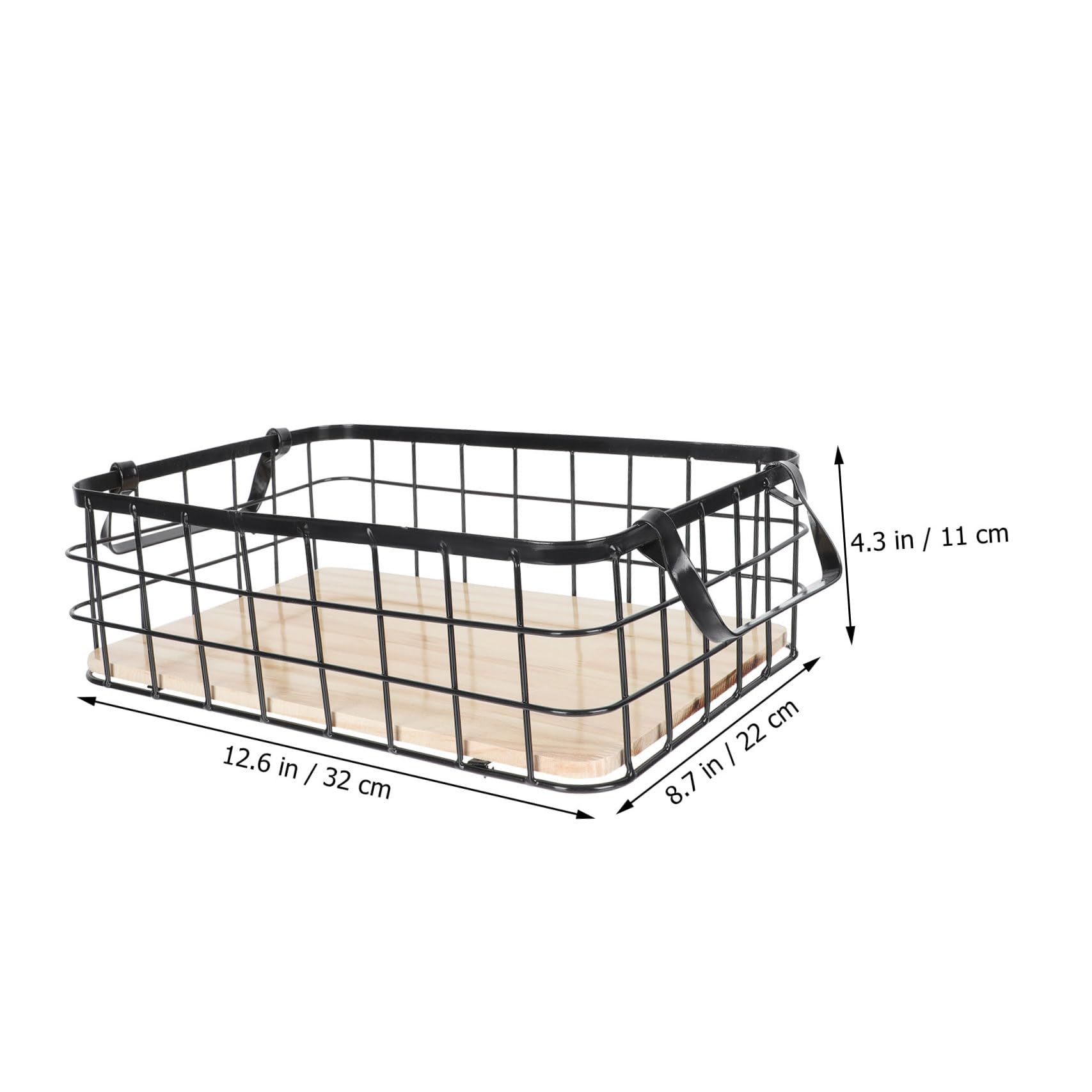 GARVALON Metallkorb Schwarz mit Griff aus Eisen und Holz zur Küchenaufbewahrung Rechteckiger Haushaltskorb für Sortieren und Organisieren im Einfachen Design