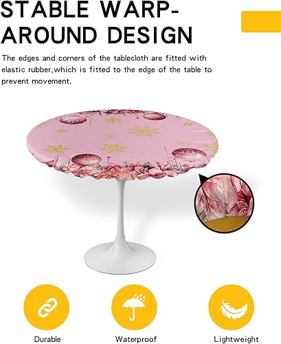 Miniatura 2 de Mantel redondo ajustable con diseño de copos de nieve, de Navidad, impermeable, para interiores y exteriores, para cenas, fiestas y duchas, diseño