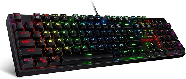 Redragon K582 SURARA RGB Clavier de jeu, 104 Clavier mécanique à clé N-Key encastré en ligne & Switches Rouge tranquilles, conception ergonomique et actionnement rapide pour le dactylographie et le jeu