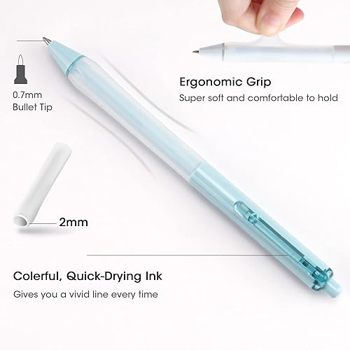 Miniatura 2 de WRITECH Bolígrafos retráctiles de tinta de gel tinta negra de 0.028in, juego de bolígrafos de punta media, punta extra suave, sin manchas,