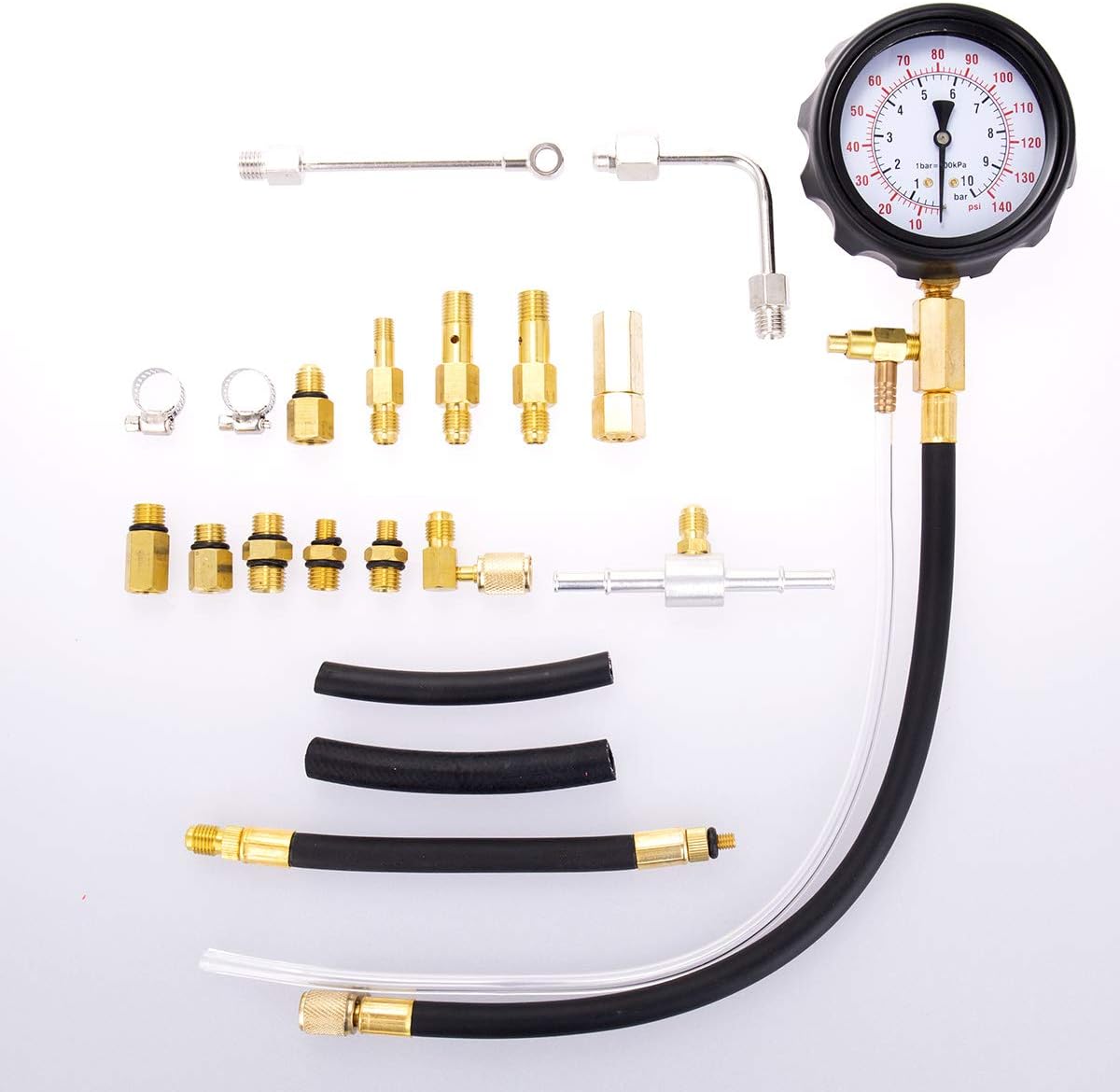 Auto Fuel Injection Pump Pressure(0-140PSI) Gauge Automotive Injector Test Gasoline Tester Tool Kit for Cars Trucks Vehicles Engine (Not for Diesel Vehicles)
