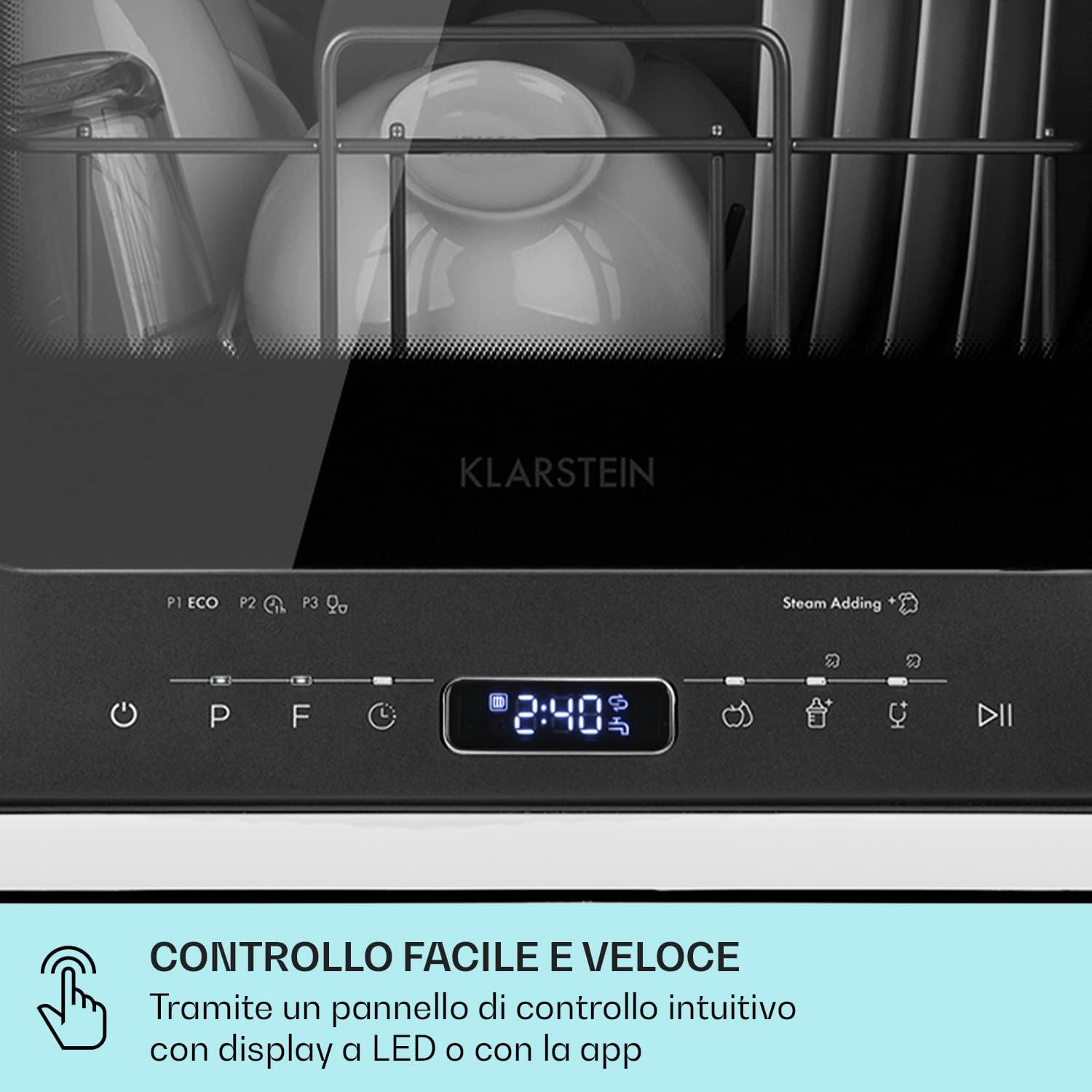 Klarstein Amazonia - Lavastoviglie Piccola, 6 Programmi, Mini Lavastoviglie Consumo Ridotto, Display LED, Touch, Lavastoviglie Portatile Ideale per Vacanze e Campeggio, Amazonia Mini, Nero [Classe di efficienza energetica G]