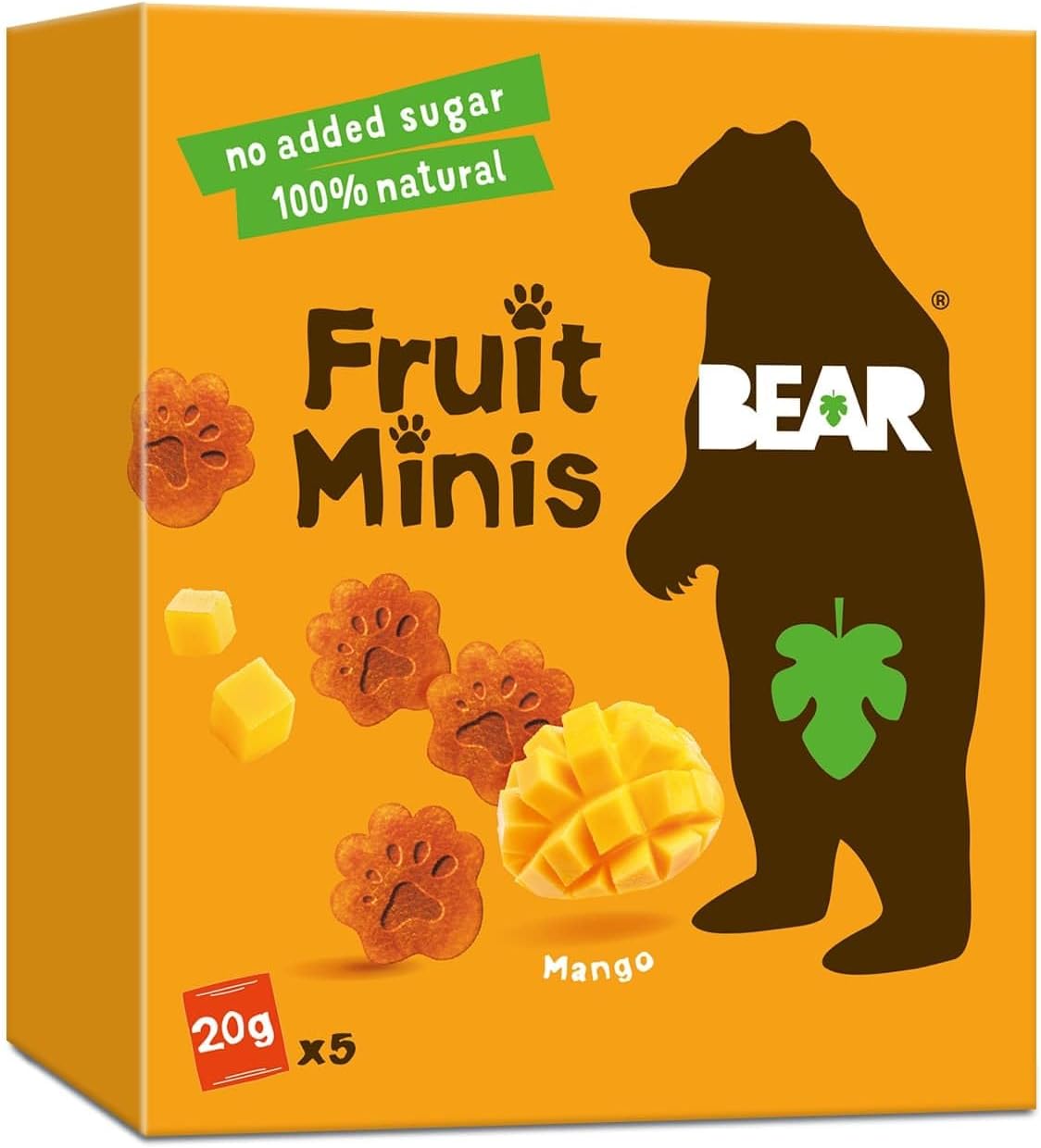 BEAR Fruit Minis Mango | 100% Natural Ingredients | No added sugar | Healthy School And Lunch Snacks For Kids And Adults | 5 x 20g