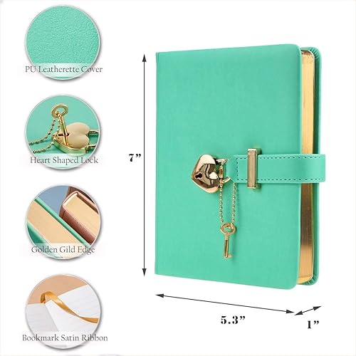 Miniatura 3 de Poshieca Diario de bloqueo en forma de corazón con funda de piel sintética, organizador personal, cuaderno secreto para niñas y mujeres, tamaño B6,