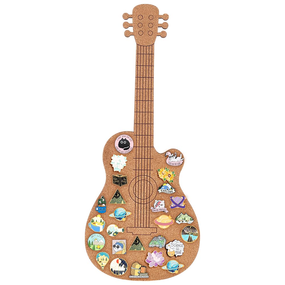 BENECREAT Pannello di Sughero con Spilla per Chitarra, Bacheca Espositiva Da 40x16.7cm, Bacheca In Sughero Montata A Parete per Esposizione di Spille e Spilli, Home Decor