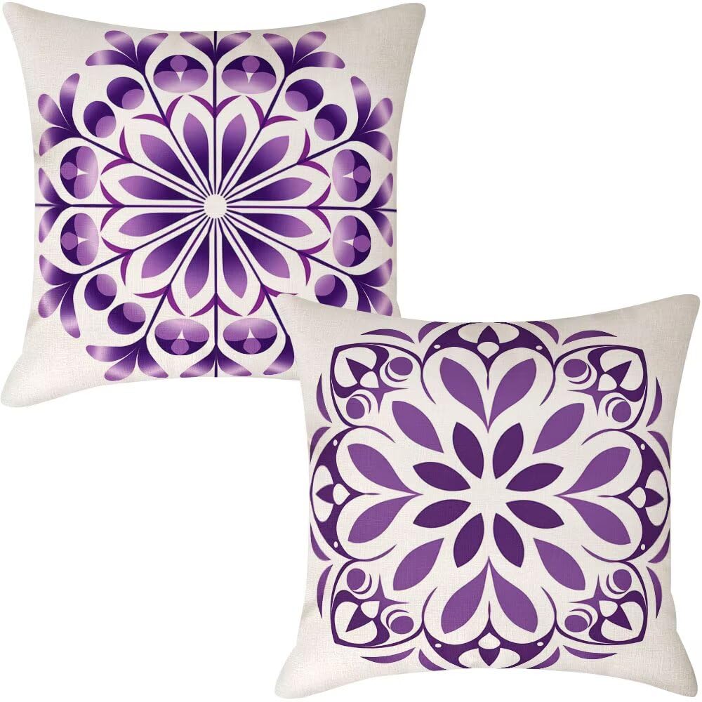 Federe Cuscini da Esterno Impermeabili 65x65 Viola Copri Cuscini per Divano Bohemien Federa Cuscino Nordico Decorativi Copricuscini per Divano Giardino Patio Soggiorno Copricuscino Set di 2 (IU205)