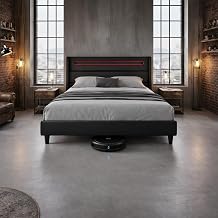 FURNIFY  Polsterbett ALVA Bett aus Kunstleder mit LED & verstellbarem Kopfteil Bettgestell Doppelbett Einzelbett Jugendbett 90 x 200 cm