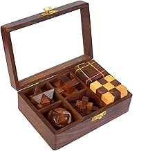 Wood Art Store 6-in-One Wooden Puzzle Games Set 3D Puzzles for Teens and Adults (6 Puzzle Set)