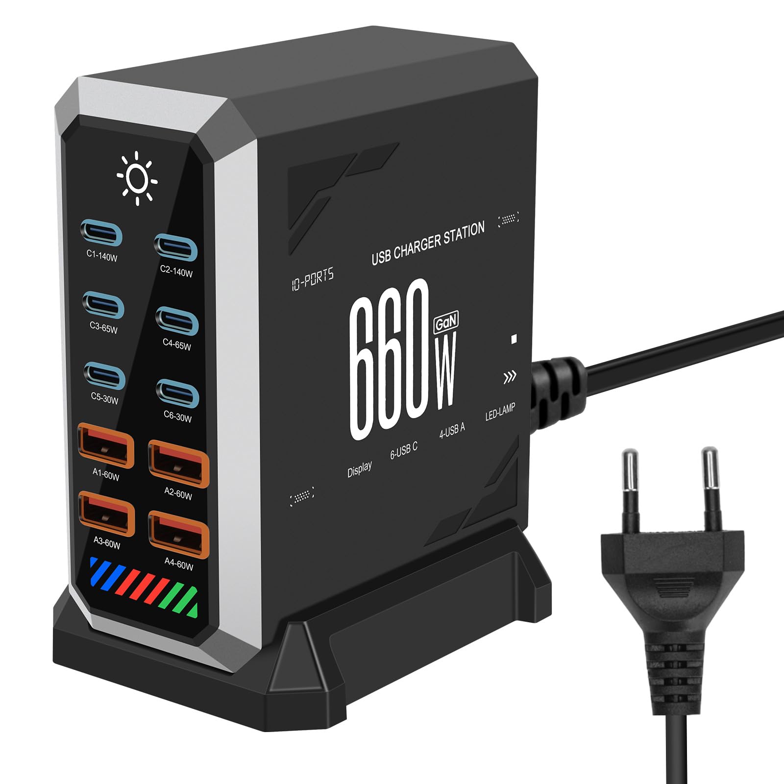 660W USB C-lader Meervoudig, 10 poorten snellader oplaadstation met 6 C 4 A poorten voor MacBook Pro/Air, iPad/iPhone 15Pro/Samsung enz