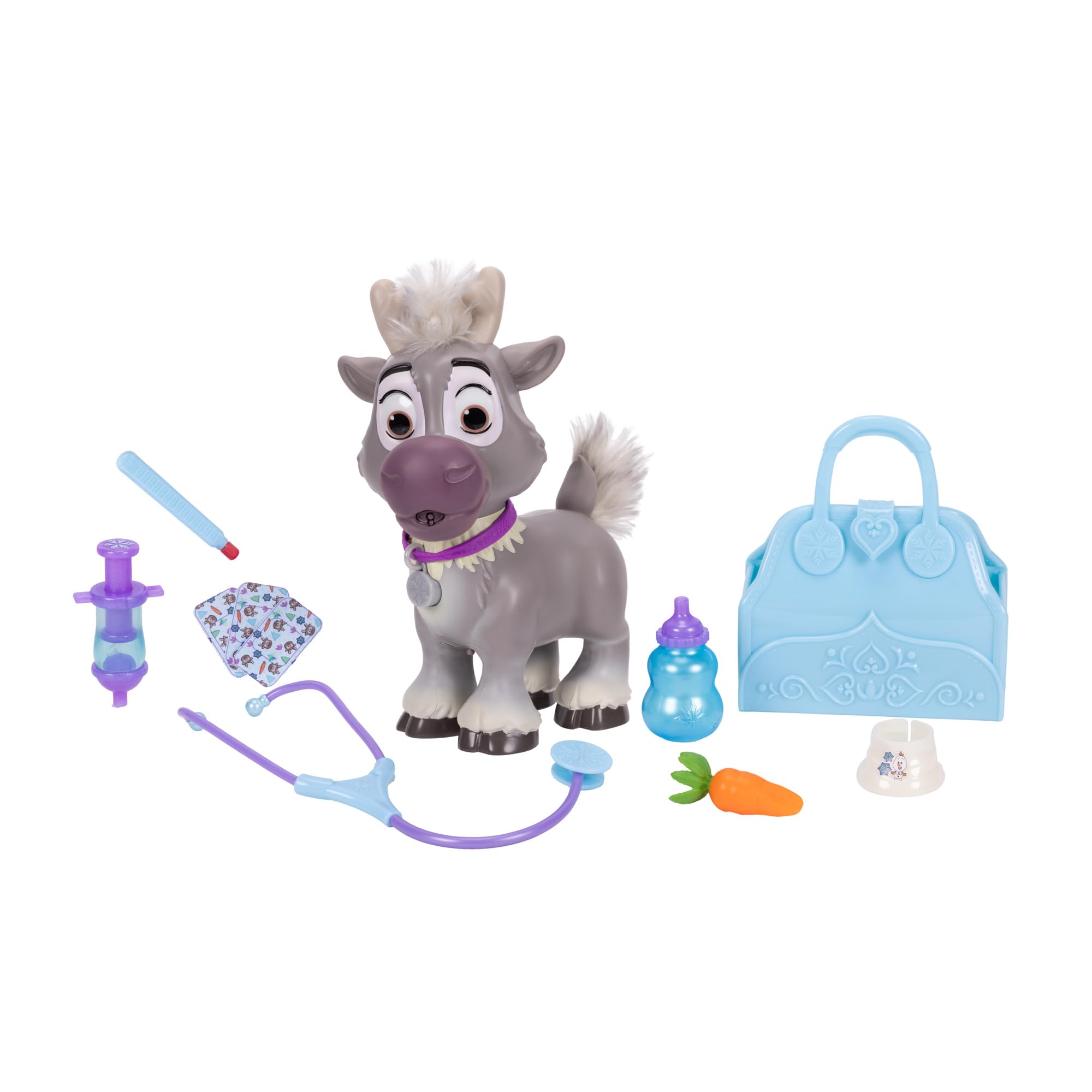 Disney Frozen Young Sven Feature Care Kit with Accessories by Jakks Pacific, 22cm Tall, Includes Travel Bag, 20+ Reactions, Doctors Set for kids Ages 3+, Batteries Included, Officially Licensed
