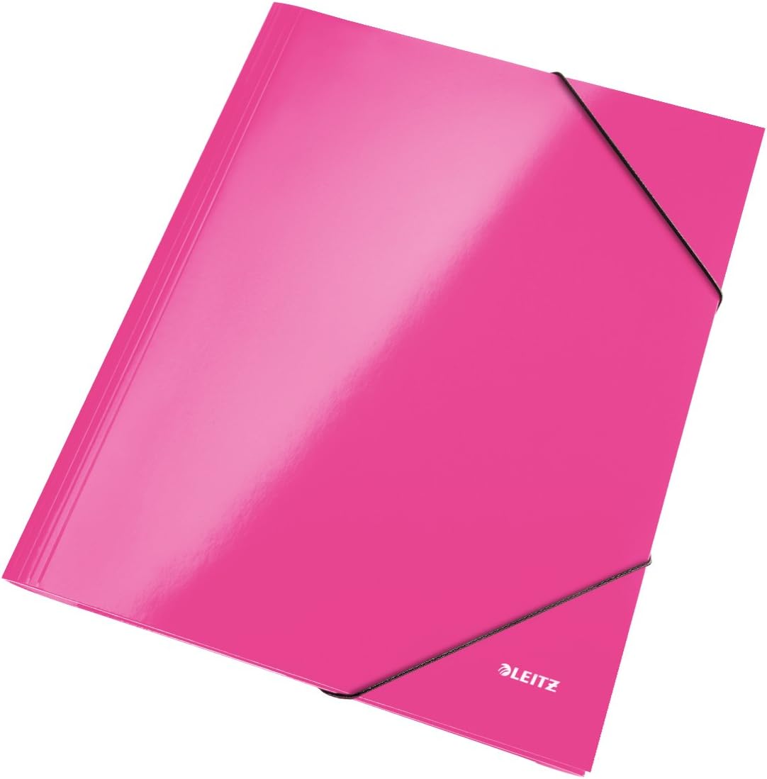 Leitz 3-Flap Folder, Holds up to 250 A4 Sheets, Elastic Closure, Flexible Plastic, Pink, Pack of 10, Wow Range, 39820023