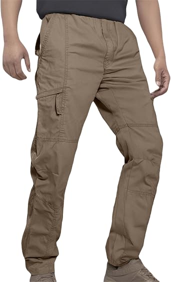 ADHOWBEW Men Cargo Pants Pockets Relaxed Fit Elastic Waist Work Construction Stretch Joggers