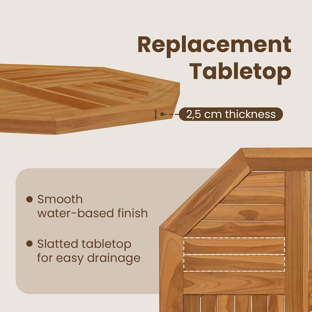 vidaXL Table Top Replacement Board Octagonal Teak - Outdoor Garden Patio Replacement Furniture Board with Parasol Hole - Solid Wood Table Top for Patio, Porch, Backyard - 27.6" x 27.6"