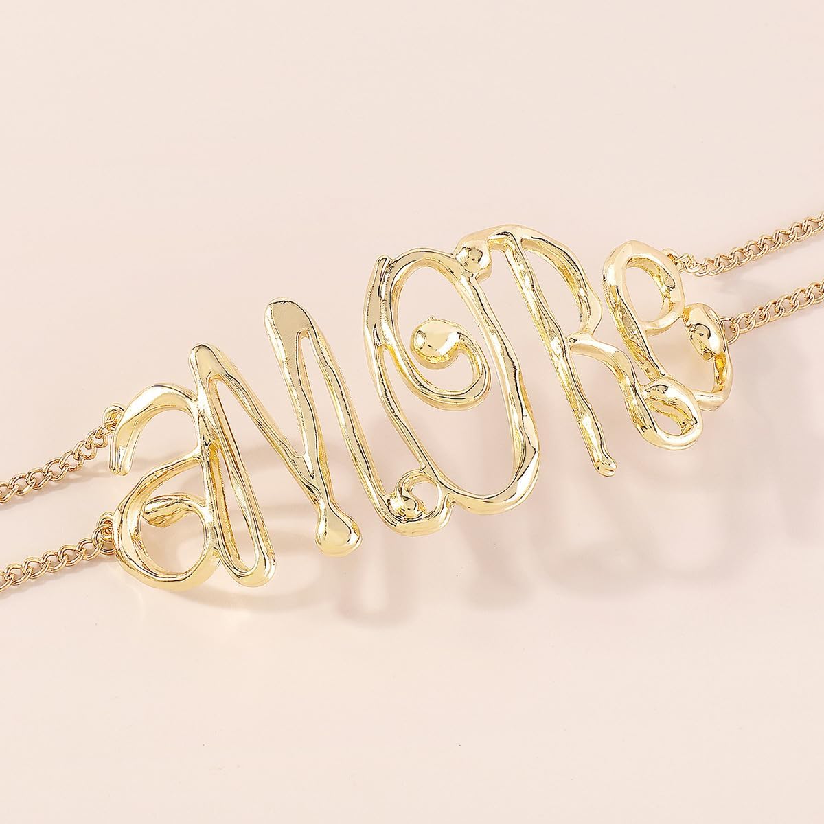 Metallic Amore Necklace Wide Script Word Choker Necklace