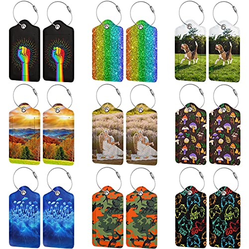 Custom Luggage Tag Personalized Your Own Text, Image, Photo, Logo Customized Travel Suitcases Labels Tags with Full Privacy Card and Stainless Steel Loop, Set of 2 PU Leather Baggage Tags3