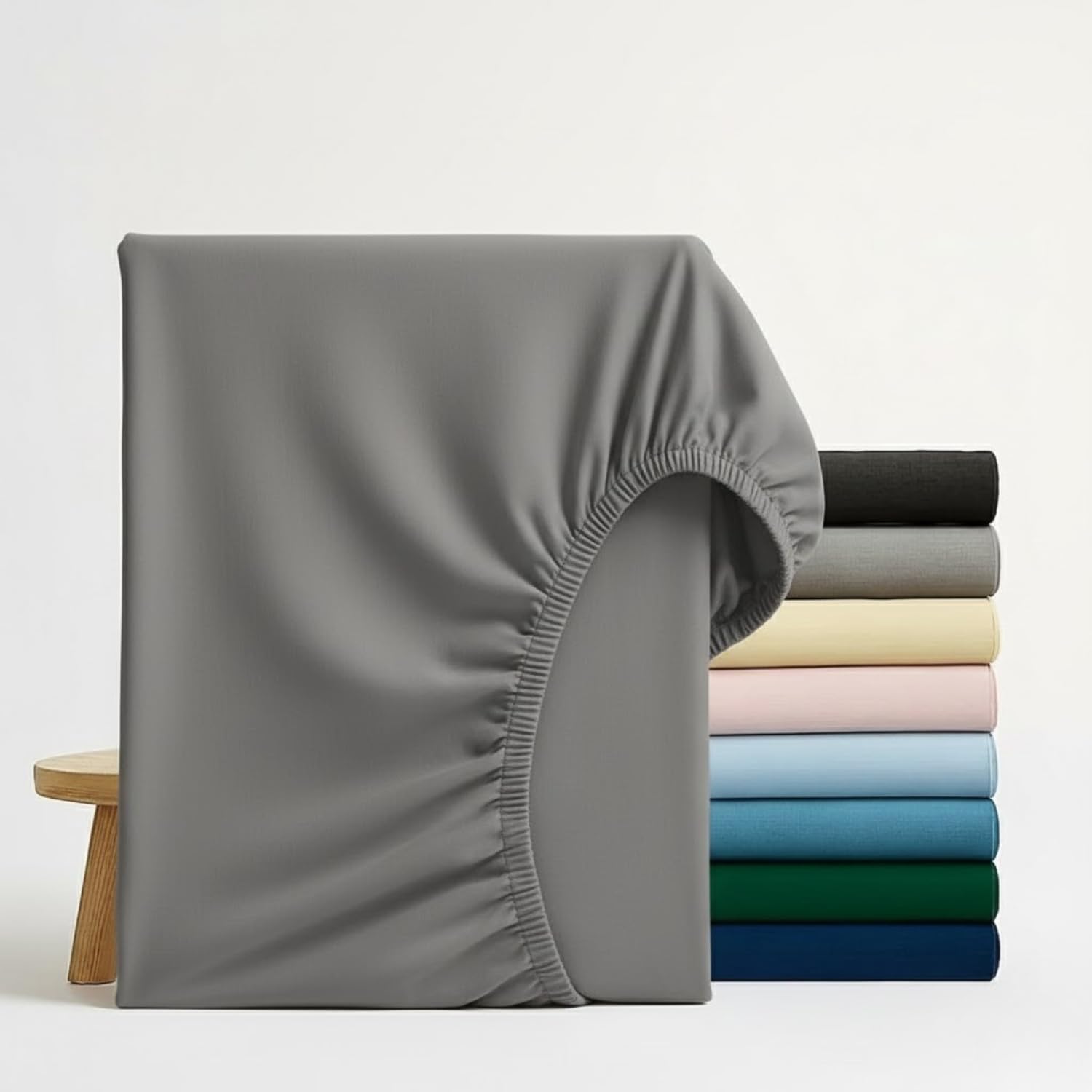 Q&H Bedding King Fitted Sheet Grey, 30cm Extra Deep Fitted Sheet, Soft Brushed Microfiber Elastic Bed Sheets, Shrinkage, Fade Resistant, Washable Sheets