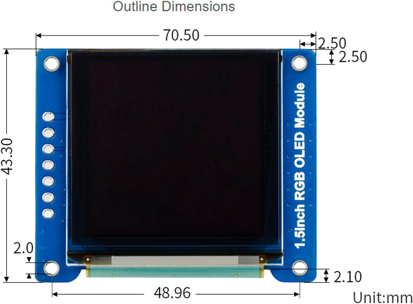 Outline Dimensions of 1.5inch RGB OLED Module