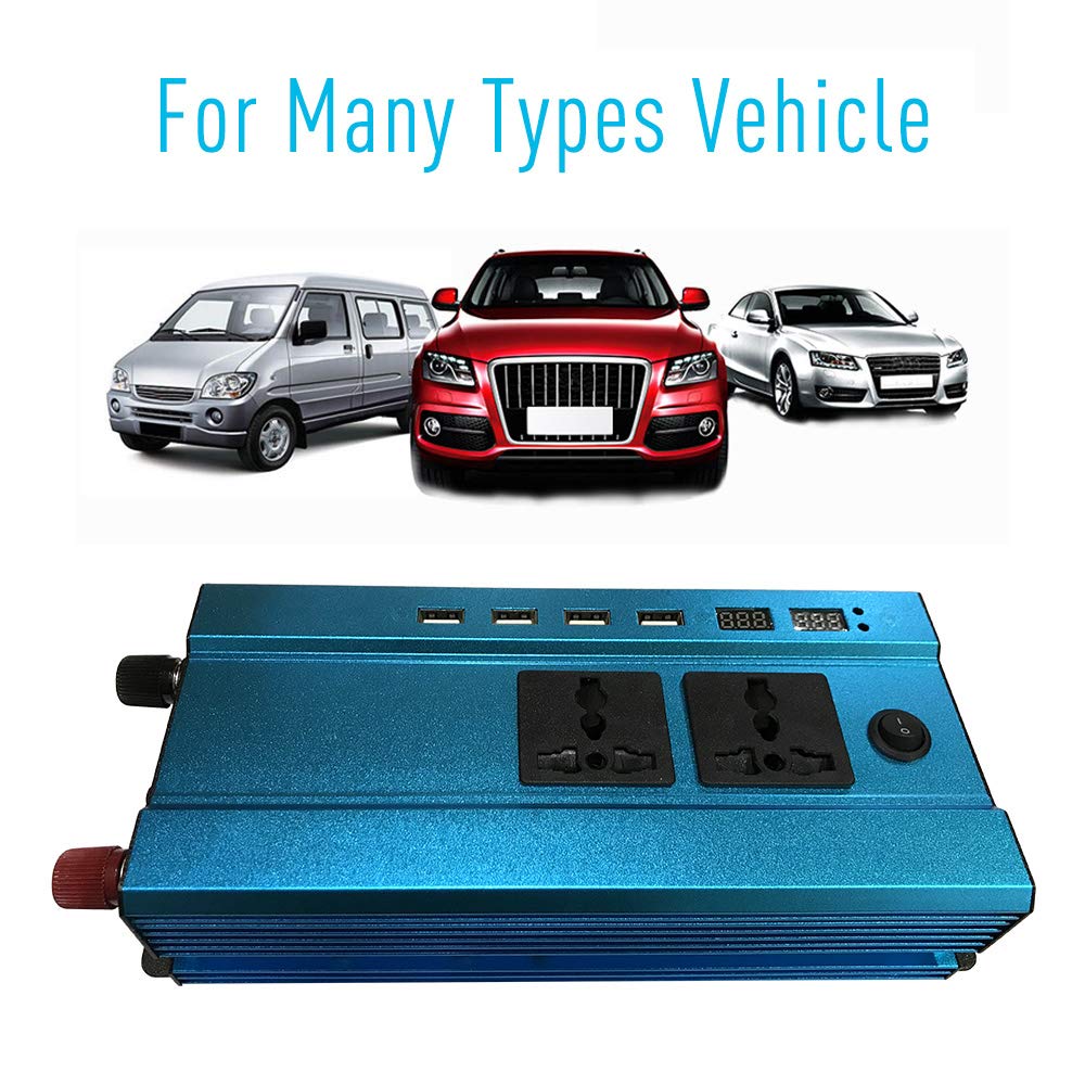 Inverter di potenza sinusoidale modificato da 2000 W da 12 V a AC 220 V convertitore con quattro interfacce USB Ventola di raffreddamento a basso rumore Clip a coccodrillo per uso su strada