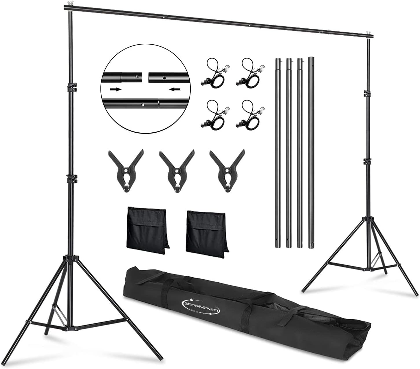Backdrop Stand, 6.4ft x 10ft Adjustable Photo Background Stand with Carry Bag for Photography Photo Video Studio, Baby Shower, Birthday Party (6.4ftx10ft)