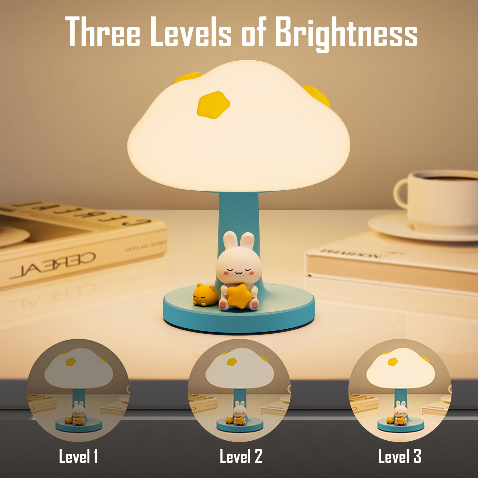 Cloud and Bunny Wiederaufladbares Nachtlicht, Sicheres Weiches Silikonmaterial, 3 Helligkeitsstufen, Tap Control, Warmes Licht, Kleinkind Schlaflampe, Schlafzimmer Nachtlampe (Wolke und Hase)