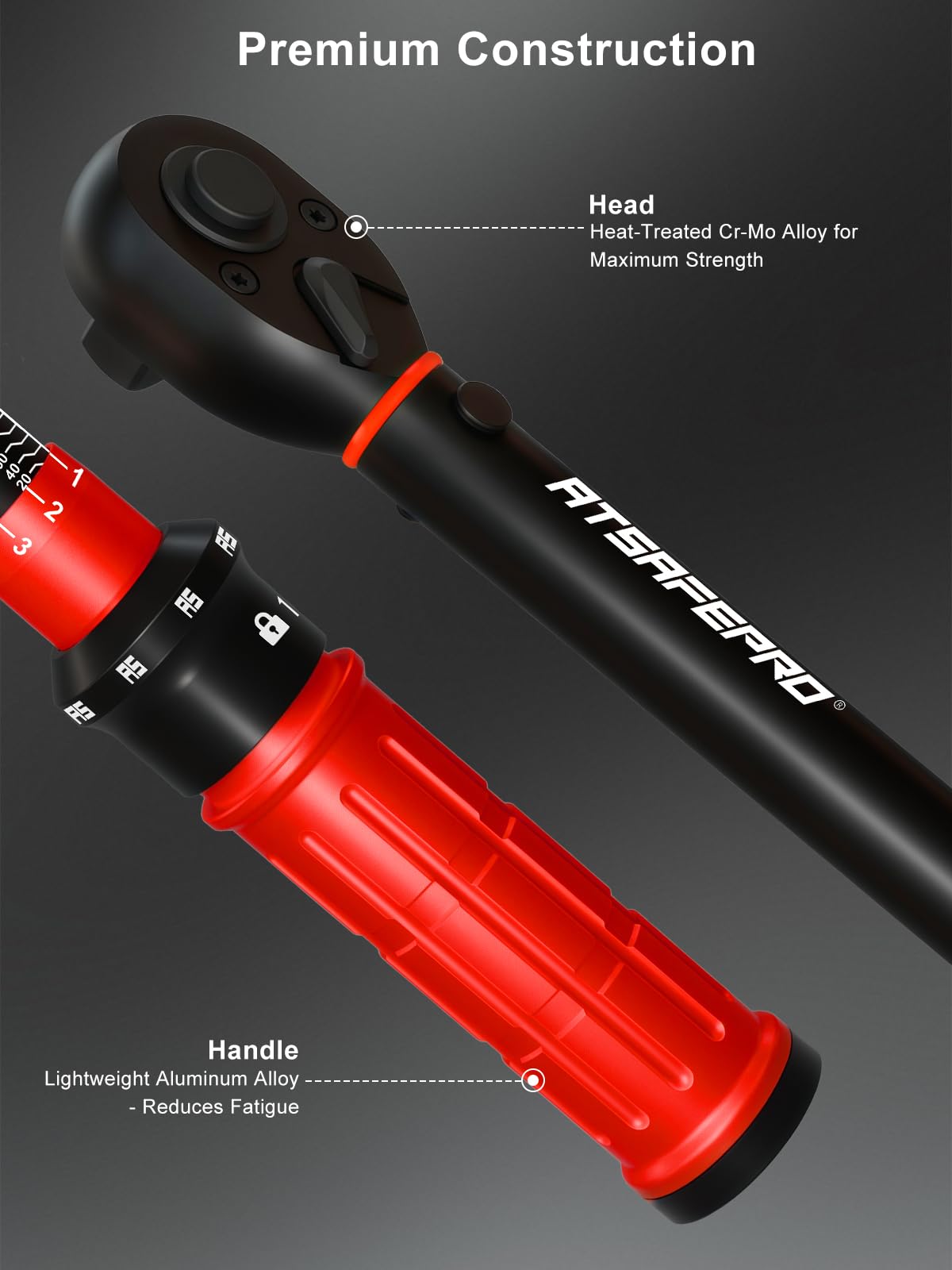 ATsafepro Chiave dinamometrica a scatto da 1/2", 13,60-230,5 Nm, ±3% ad alta precisione, regolabile a 72 denti a doppia direzione, chiave dinamometrica a scatto a 72 denti 1/2 azionamento per moto