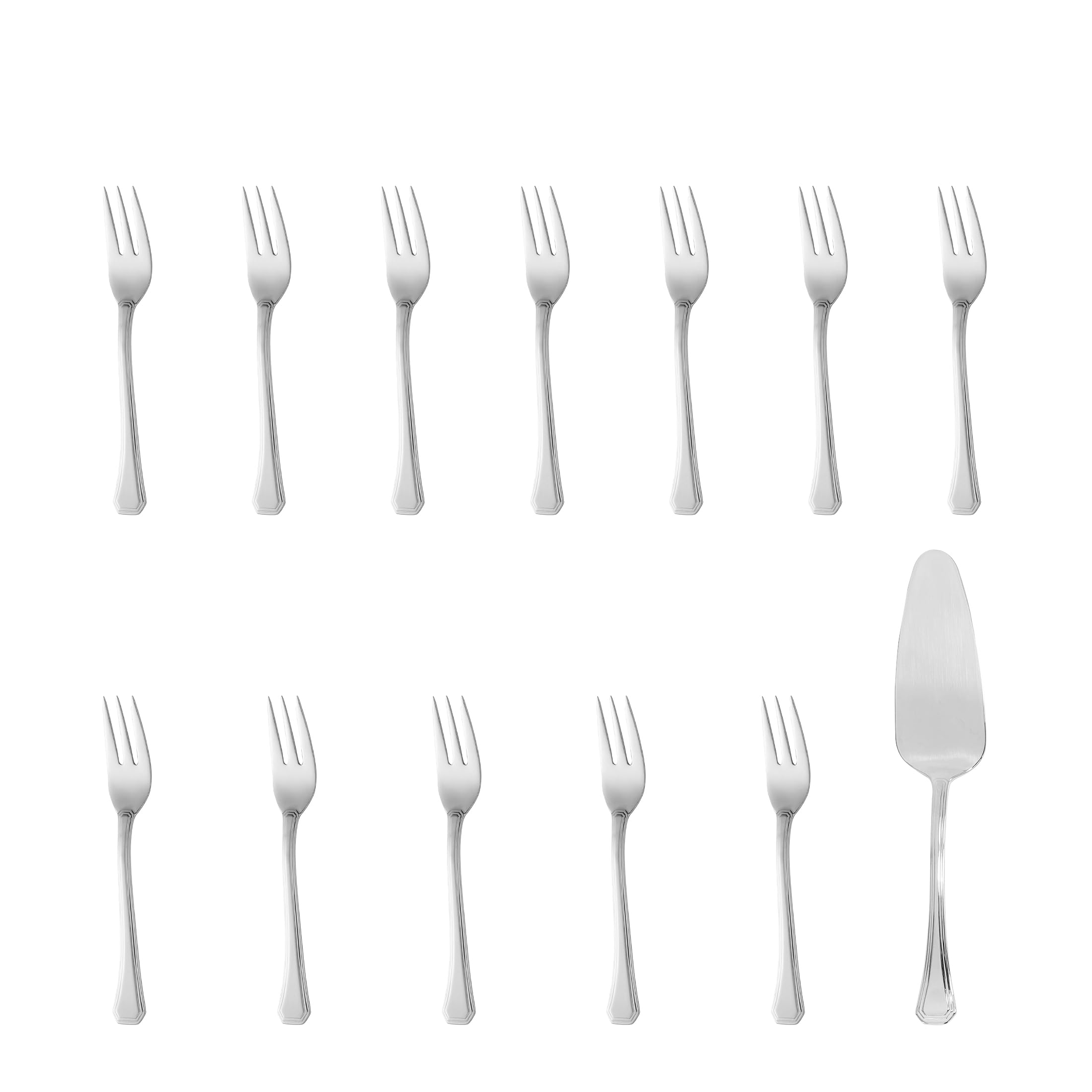 Pintinox - Set 13 Posate da dolce, Servizio di 12 Forchettine Dessert più paletta per Torta Serie Octavia, Acciaio Inox 18/10,