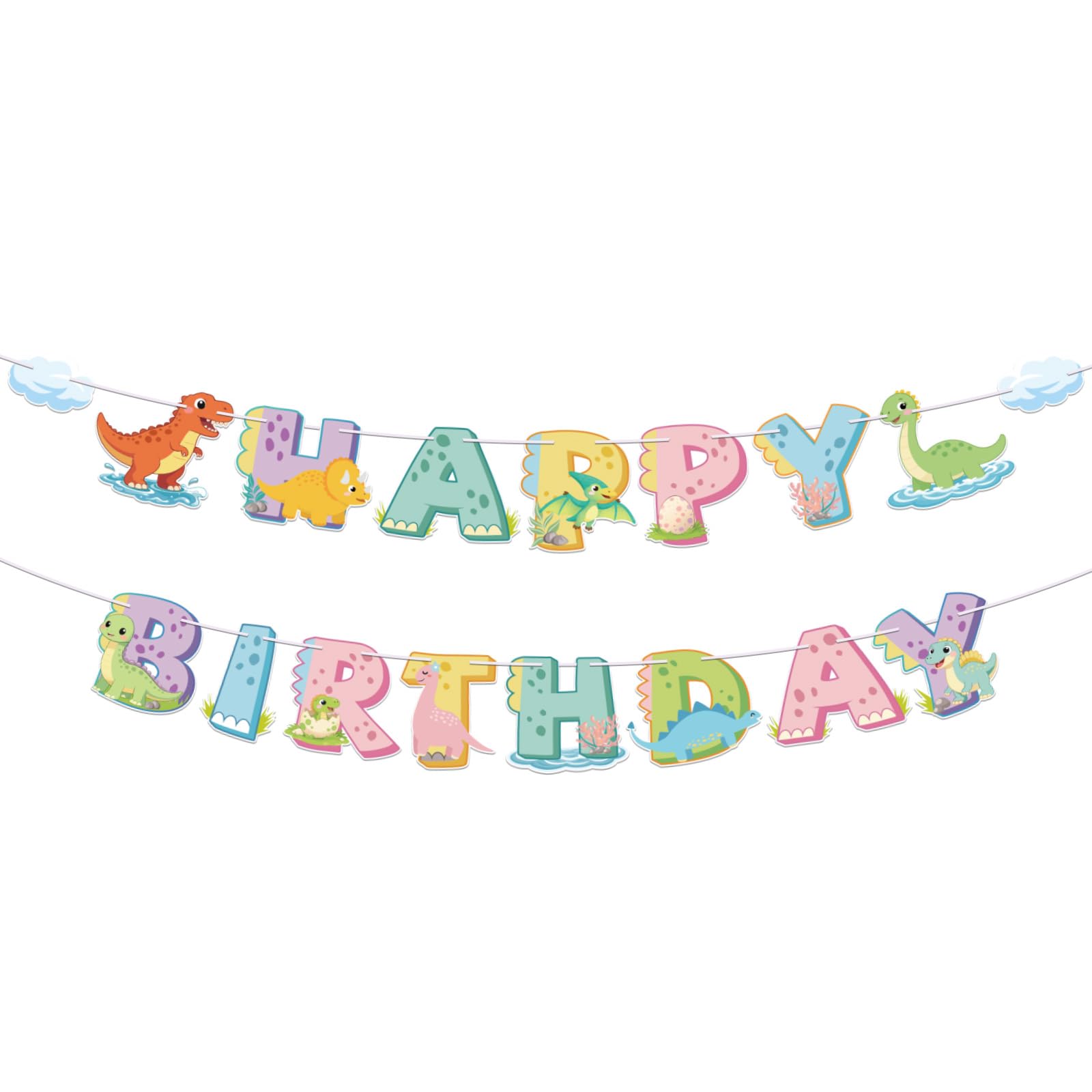 Dinosaur Birthday Party Banner Set, Colorful Dino Theme Animal Colorful Cute Happy Birthday Banner for Girls & Boys Baby Shower Celebrations and Themed Party Favors & Decoration Supplies
