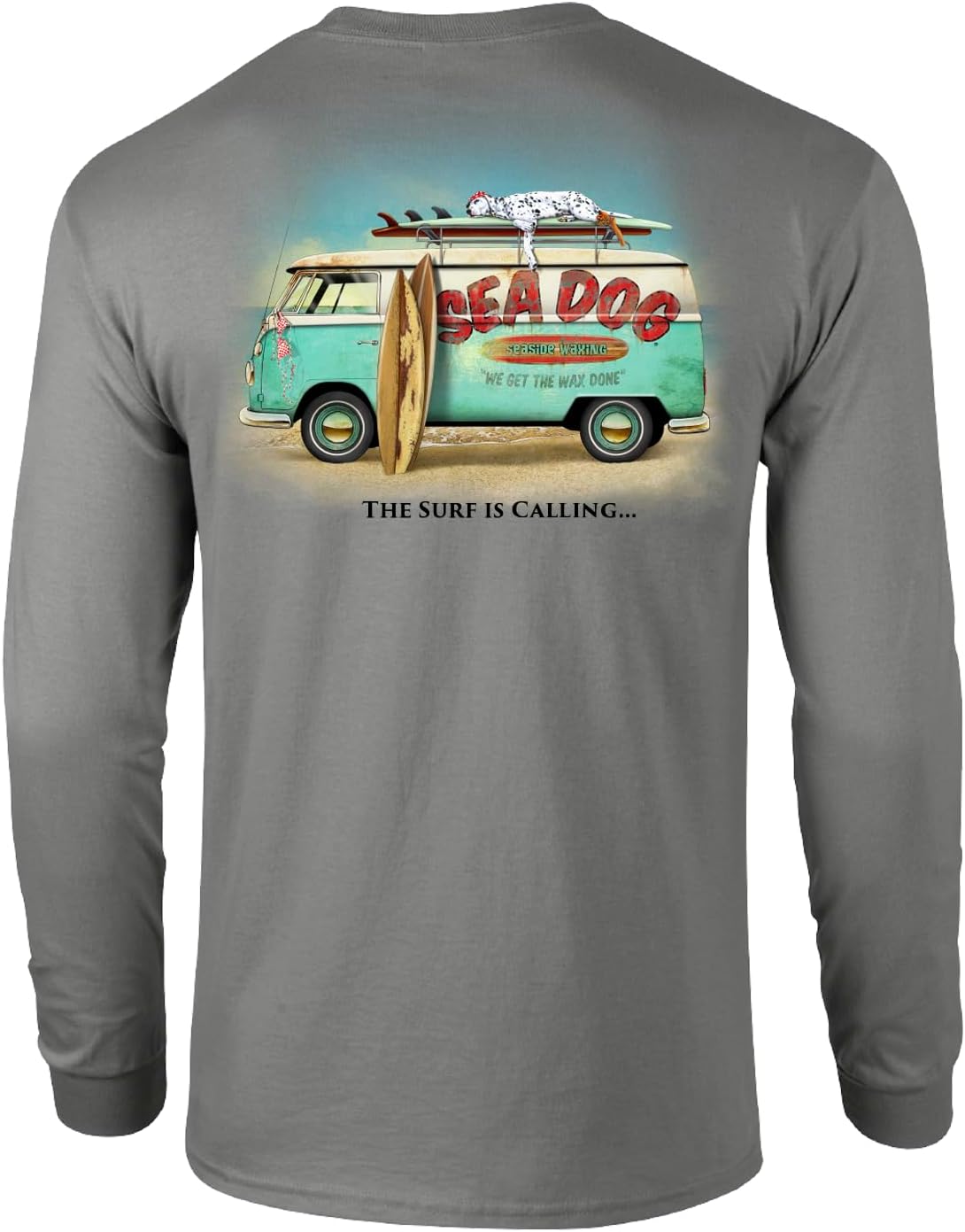 SEA DOG Wax Van The Surf is Calling Graphic Long Sleeve T-Shirt, 100% Ringspun Cotton, Relaxed Fit, Printed in USA