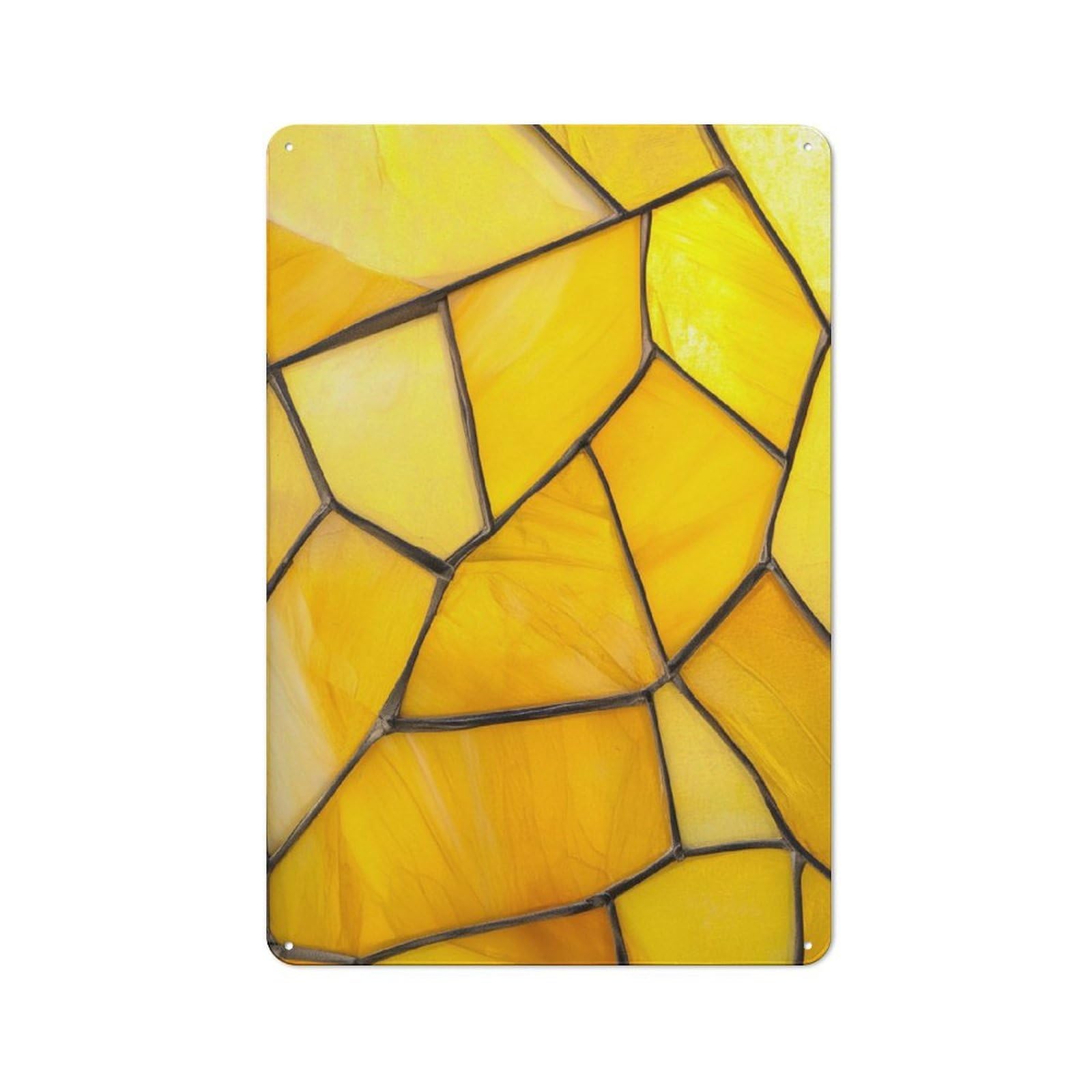 Jubonexis Simple Piece of Yellow Stained Glass Tin Metal Signs Wall Art Decorations for Bar Pub Club Cafe Room Farmhouse White 30x20cm