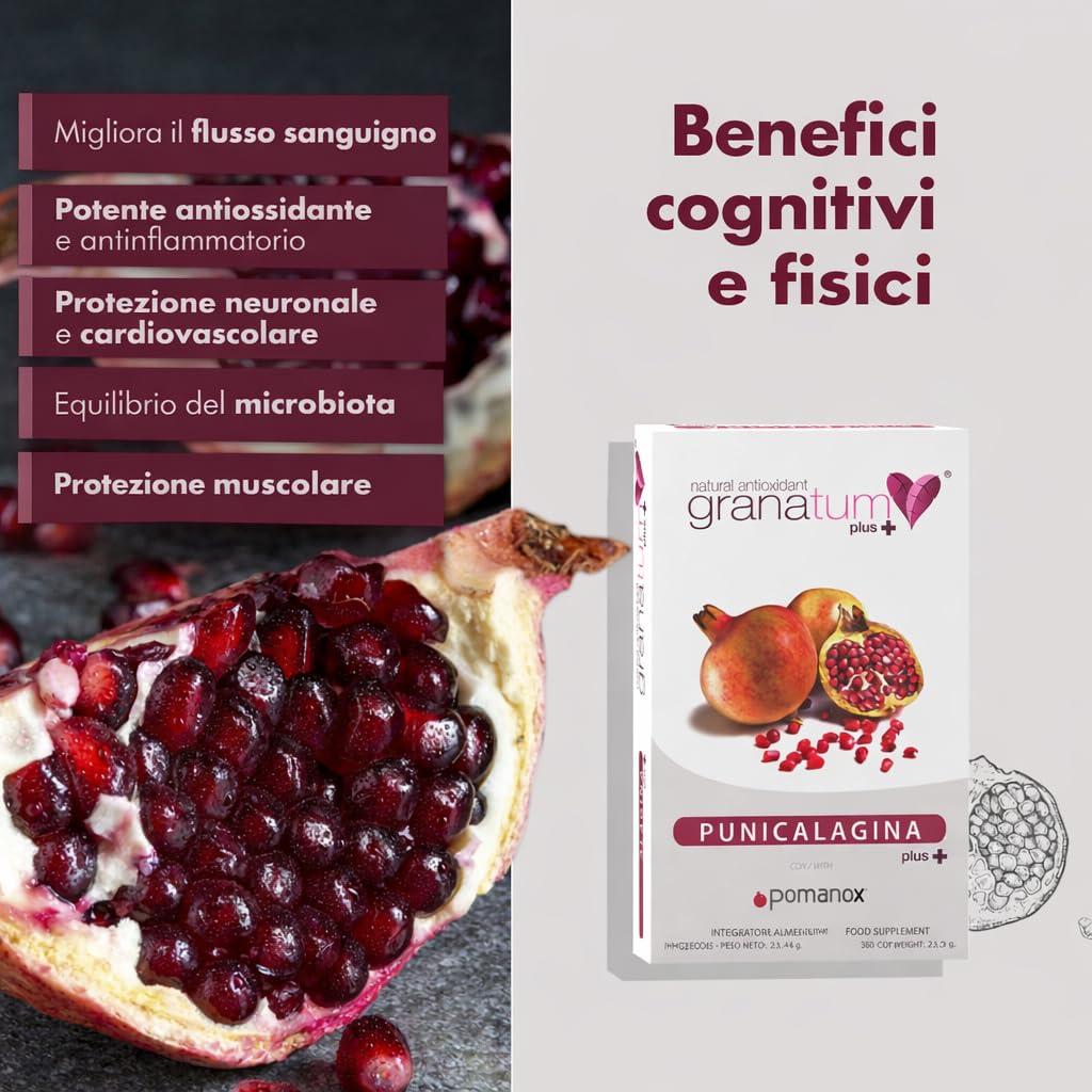 Granatum Plus - Punicalagina Plus - Integratore Alimentare - Estratto di Melagrane - Integratore Antiossidante - Digestione e Metabolismo - Cura Pelle - Prodotto in Spagna