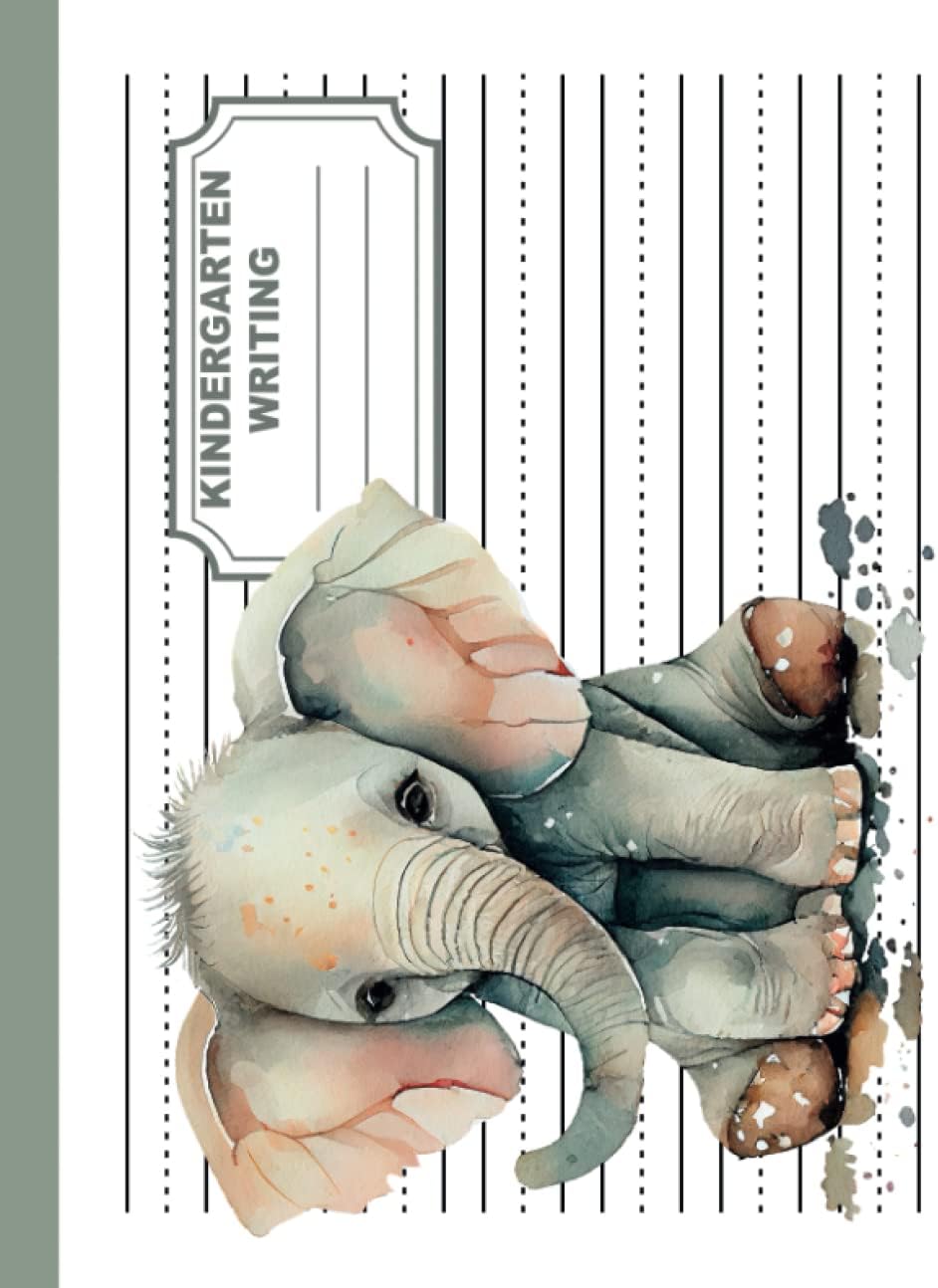 Independently published Kindergarten Writing Paper Landscape: With Dotted Lines Elephant watercolor: Primary Tablet | Kindergarten Writing Paper Landscape Elephant watercolor