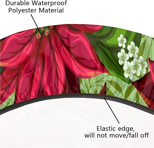 Miniatura 5 de Mantel redondo ajustado con flores de Pascua de Navidad con borde elástico, lavable, protector de mesa para comedor, cocina, picnic, fiesta, ajuste