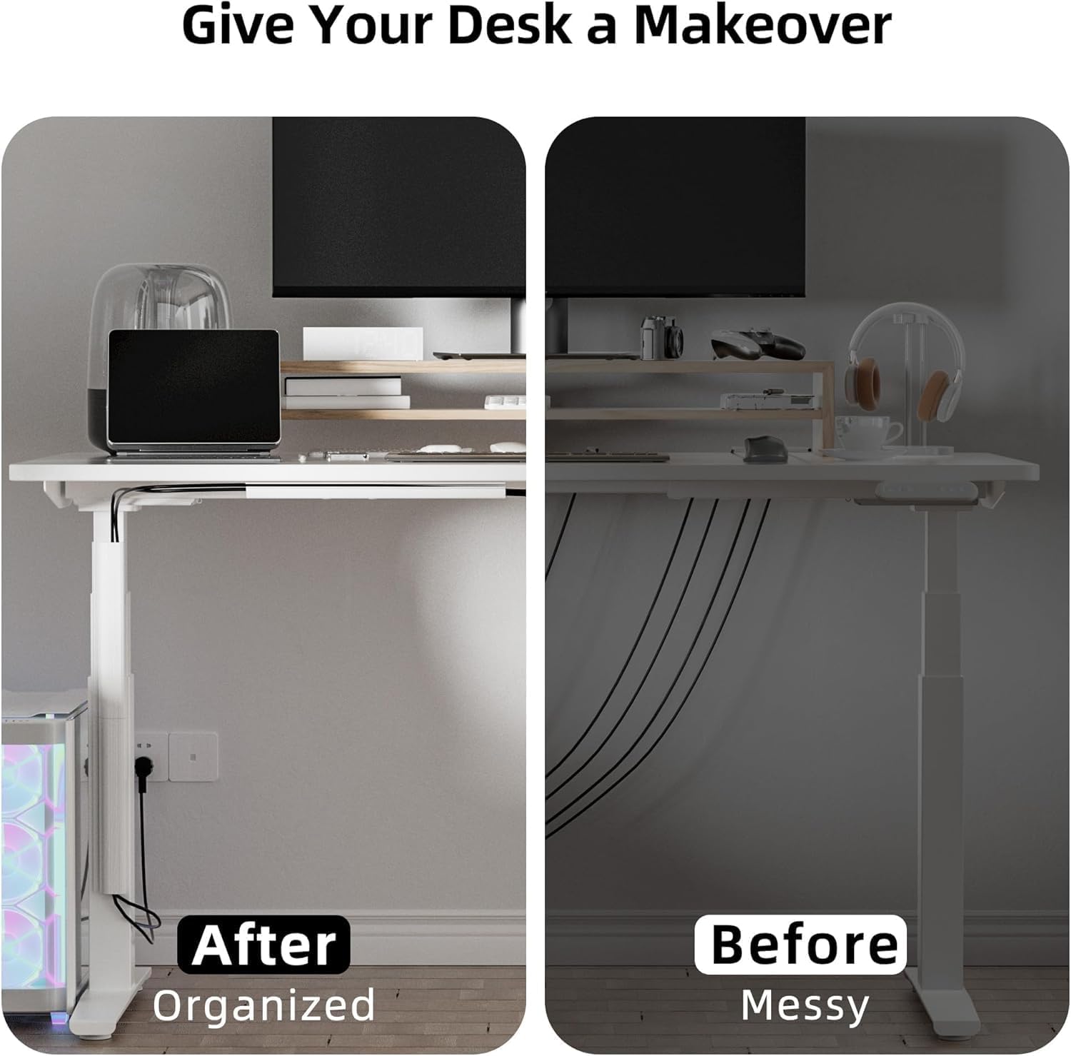 YECAYE 157in Cable Management, Cord Organizer,Easy Install Self-Adhesive Cable Organizer,Cord Management, Desk Wire Holder for Office Organization,Child and Pet Proofing, White