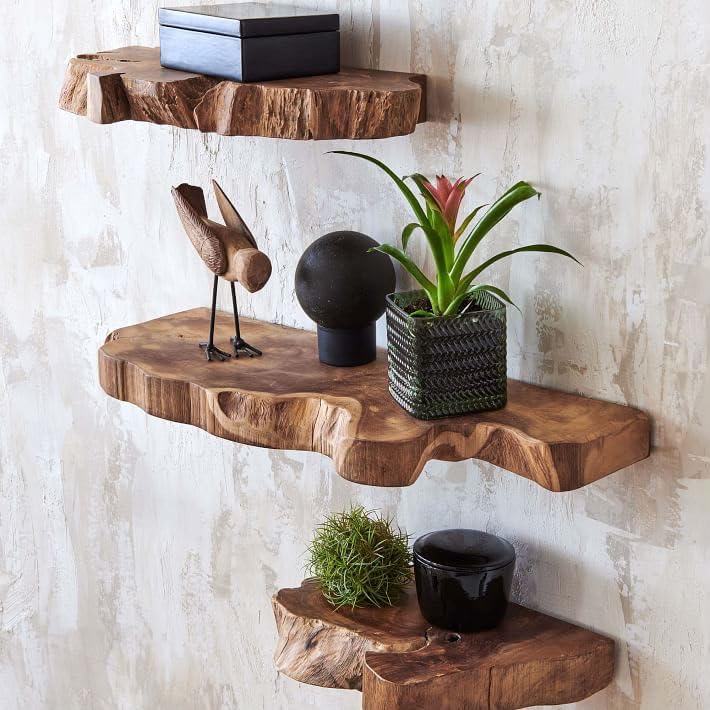 Dreamy design Live Edge Wall Shelf Set of 3 | Teak Wood Floating Shelf for Living Room, Bedroom, Entryway & Office | Decorative Wall Shelf for Books, Photo Frame, Plants & Home Décor-image-26