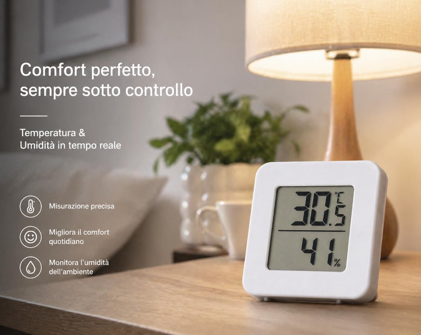 Igrometro Termometro Digitale LCD per Interni – Monitor Temperatura e Umidità, Alta Precisione, Ideale per Casa, Ufficio, Serra e Stanza, Colore Bianco